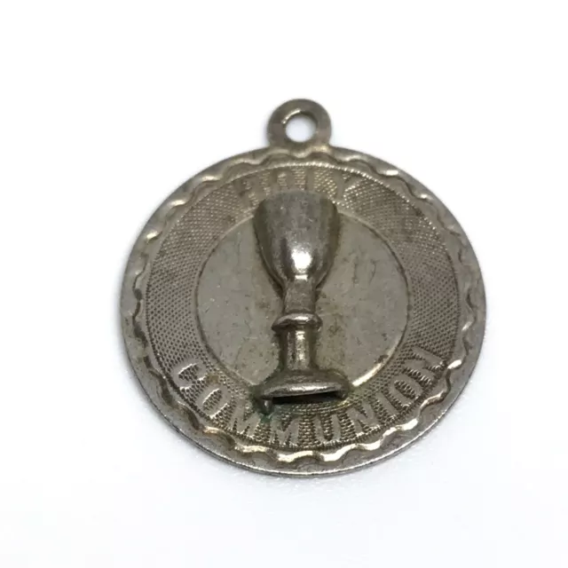 Vintage 925 Sterling Silver Religious Holy Communion Goblet Round Charm Pendant