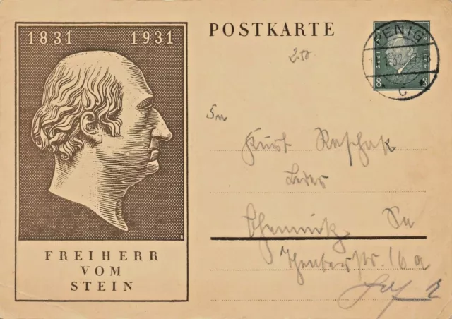 Freiherr Vom Stein 1831 - 1931 ~ 1931 Postkarte