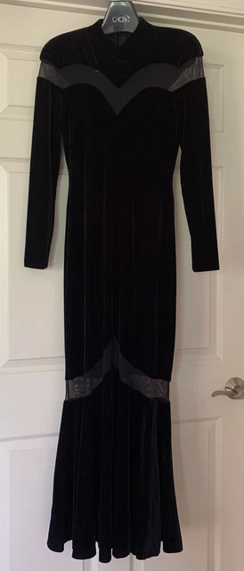 Cache Vintage Evening Gown Mermaid Bodycon Dress Black velvet & mesh xs Cache Vintage Evening Gown Mermaid Bodycon Dress Black velvet & mesh xs