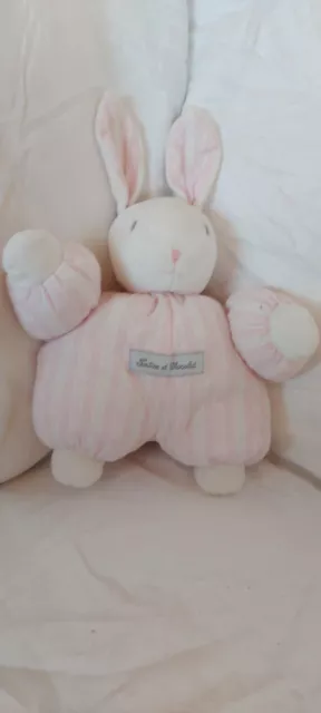 Doudou Peluche Vintage Tartine Et Chocolat - Lapin -Blanc / Rose  Tbe