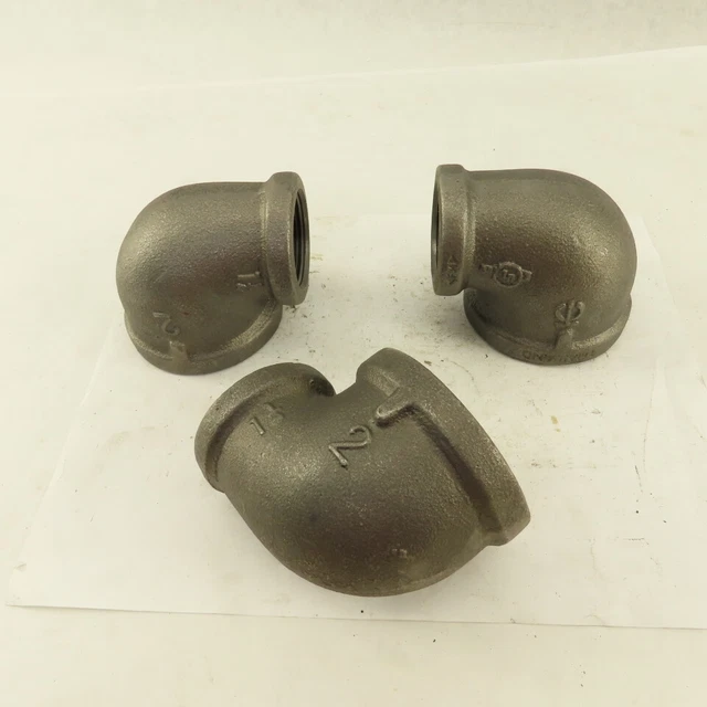 2" to 1-1/4 NPT Schedule 40 Malleable 90° Reducing Elbow Black Pipe Lot of 3