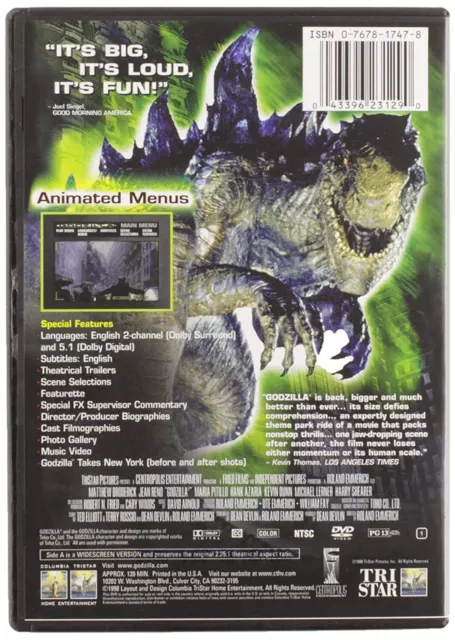 Godzilla (DVD) Matthew Broderick Jean Reno Maria Pitillo Hank Azaria Doug Savant 2