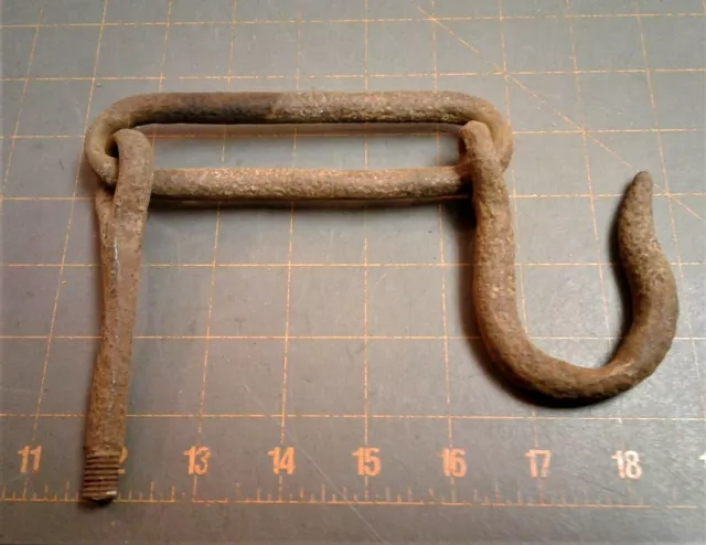 Antique Primitive Hand Forged Iron Gate Hook with Screw In Bolt