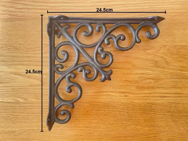 Heavy Duty Cast Iron Swirl Scroll Shelf /Corner/Wall Bracket Brown 24.5x24.5cm