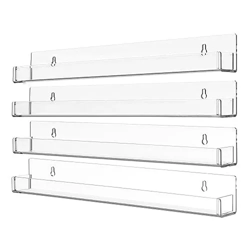 Clear Acrylic 15 Inch Floating Bookshelf for Kids Room Invisible Wall Mounted