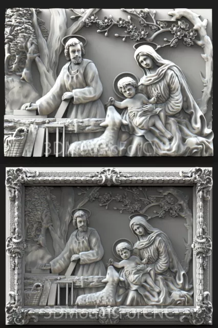 3D Model STL File for CNC Router Laser & 3D Printer Holy Family 2 Pack