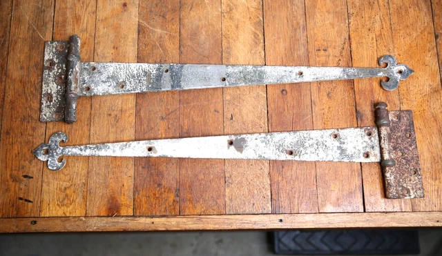 Huge Pair of Hand Forged Mid 1800s Strap Hinges for a Door barn rustic Victorian
