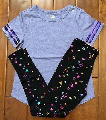 Nwt Justice Girls 10 12 Outfit~Lavender Sequin Football Tee /Star Foil Leggings
