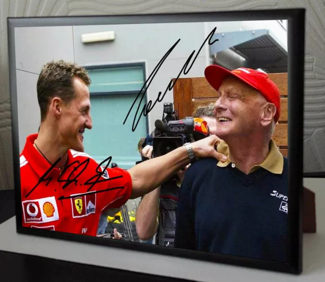 Michael Schumacher & Niki Lauda Signed Canvas Tribute Black Framed   "Great Gift