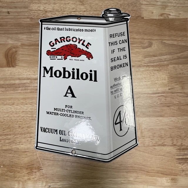Mobiloil A 4/6 Gargoyle Metal Die-Cut Porcelain Enamel Service Gas Station Sign