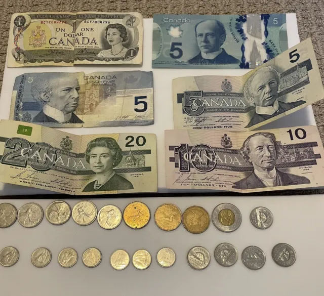 Older Canadian Currency (Lot of 6 Mixed Bills And Coins) FV $53.20