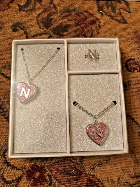 Brand New Justice Initial "N" Necklace, Bracelet & Ring Jewelry Set