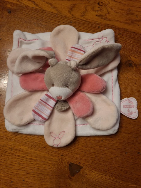 Doudou Et Compagnie Doudou Lapin Celestine Plat Rose Blanc Petale  Comme Neuf