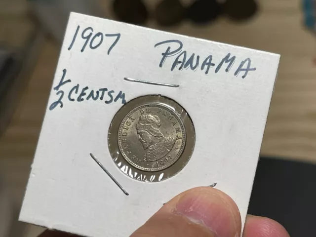 1907 Panama 1/2 Centesimo Coin Excellent Condition