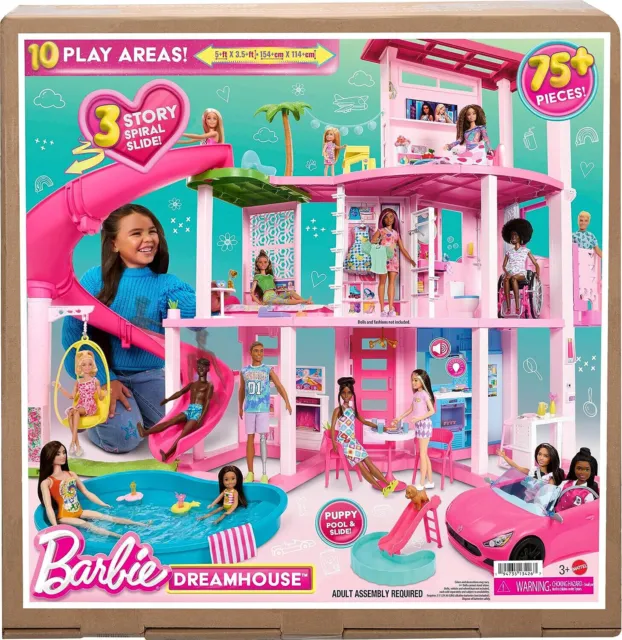 2023 Barbie Pool Party Dreamhouse Lights & Sounds 115cm 75Pc Playset Doll House