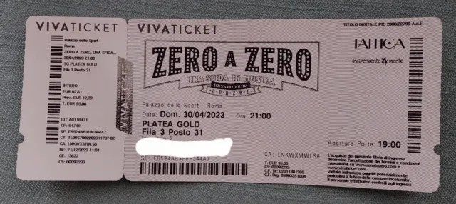Renato Zero biglietto del concerto ZERO A ZERO Tour 2023 Roma