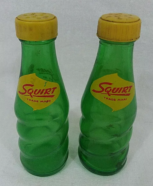 Vintage Squirt Glass Soda Bottles Salt Pepper Shakers