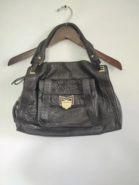 Treesje Black Leather Pebbled Leather Satchel Large Handbag Gold Hardware Treesje Black Leather Pebbled Leather Satchel Large Handbag Gold Hardware