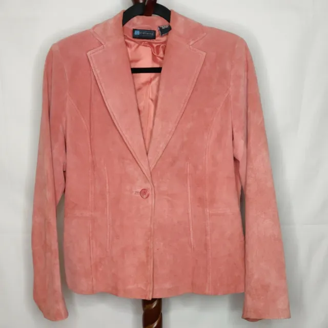 Vintage Relativity women's size L leather lined blazer blush collar 1 button LS