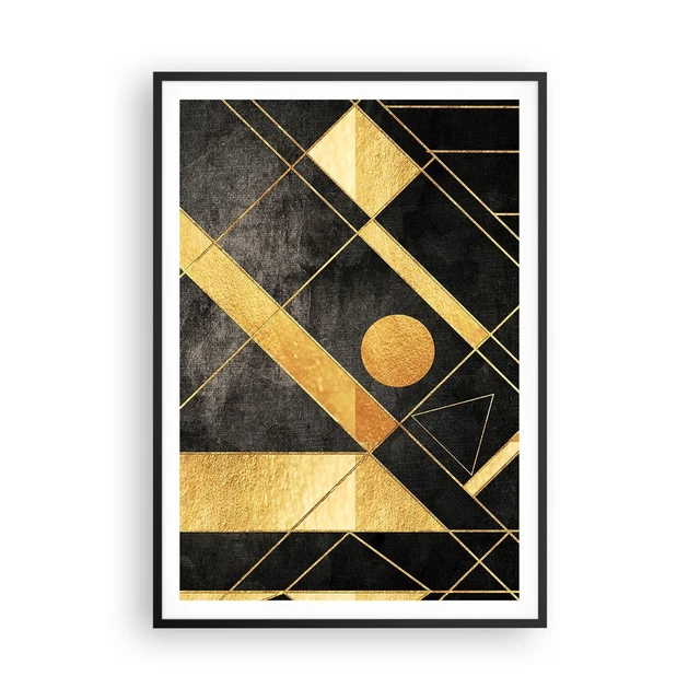 Quadri Moderni Set Da 3 Tele | Stampe Astratte Geometriche Nero E Oro | Decorazione Parete Soggiorno | 50x70 Cm Senza Cornice