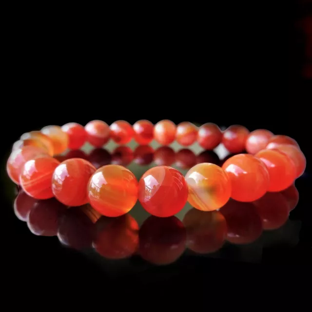 Natural Carnelian Gemstone Bracelet Polished Stone Bead Bracelet Stretch Crystal