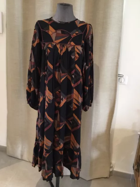 Superbe Robe Longue Fluide Noir Marron Antik Batik 36/38 Tbe Authentique