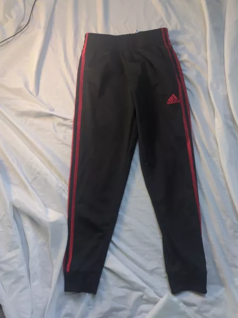 Adidas Tricot Jogger Pants Little Boys 8 Black Red Stripes Logo