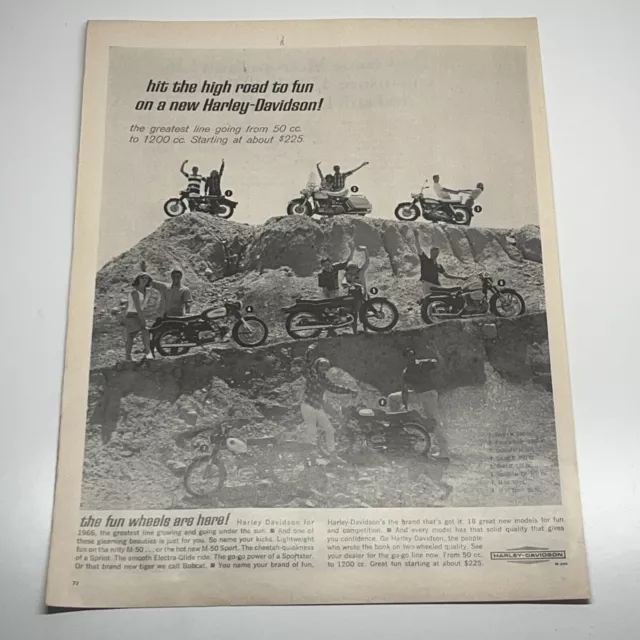 Harley Davidson Motorcycle 50 cc 1200 cc 1965 Vintage Print Ad Life Magazine