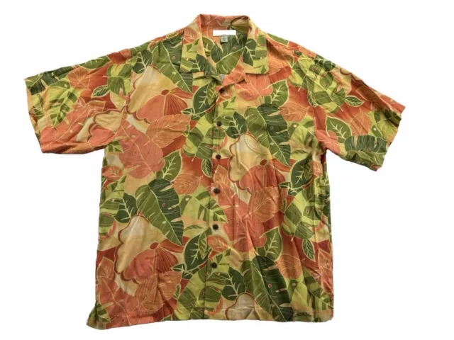 Tommy Bahama Mens Shirt Sz XL 100% Silk Tropical Floral Loud & Bright Hawaiian