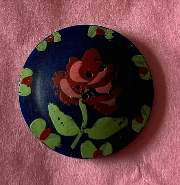 bouton ancien peint a la main thème fleur diamètre 2,5 cm