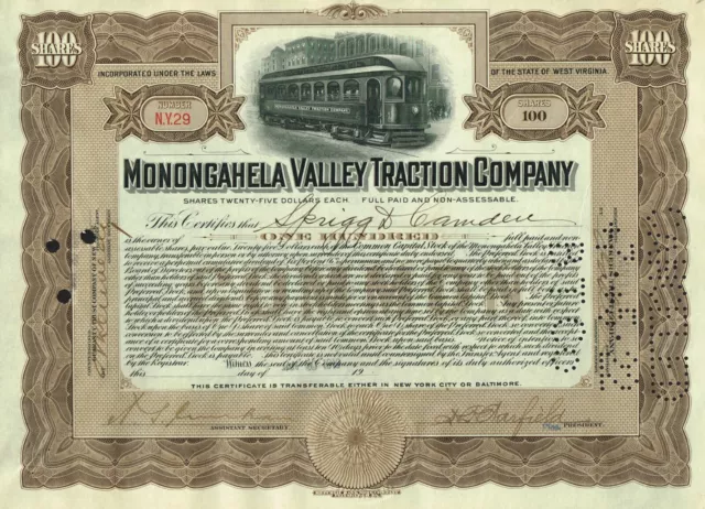 USA MONONGAHELA VALLEY TRACTION COMPANY stock certificate/bond