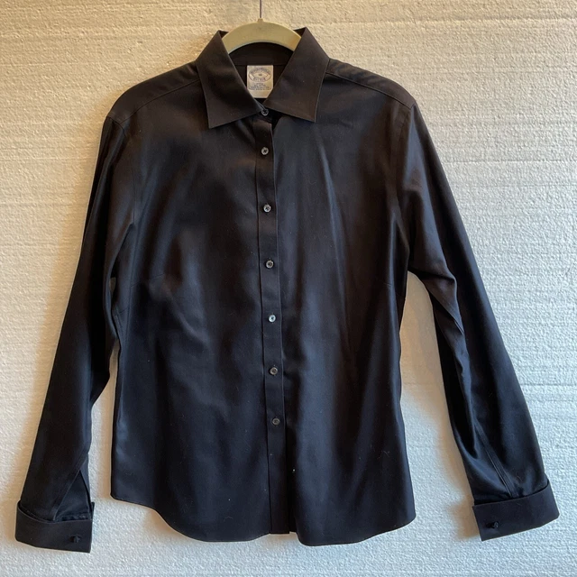 BROOKS BROTHERS LONG Sleeve Button Up shirt 10 Black french cuff Silk