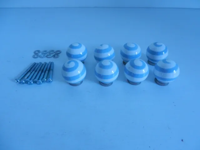 Set of 8 blue-white porcelain ball drawer handles, pulls