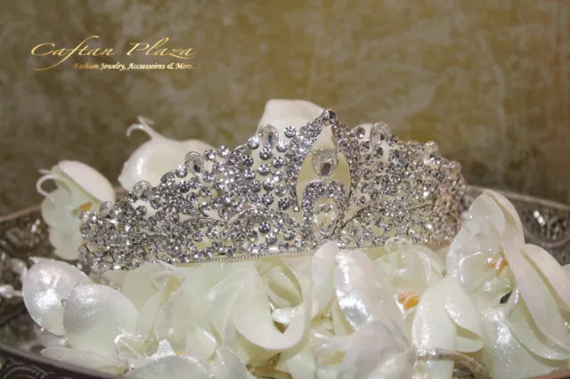 Tiara XXL Diadema Corona Strass Cristallo Ornamento da Sposa Matrimonio Silber
