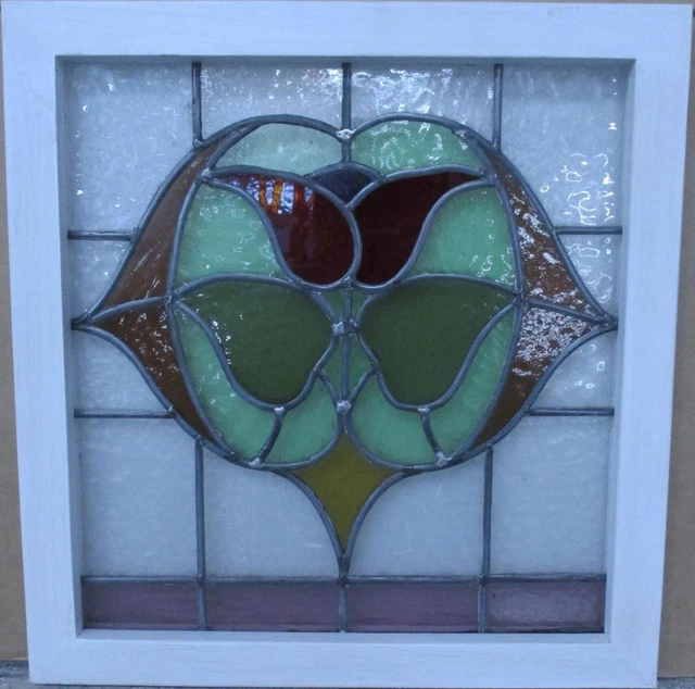 OLD ENGLISH LEADED STAINED GLASS WINDOW Beautiful Floral 19" x 19.75"