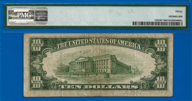 1934D $10 Silver Certificate Star PMG 30 rare wanted blue seal star Fr 1705-W* 3