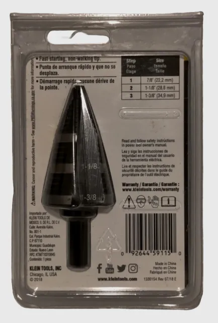 Klein Tools KTSB15 Step Drill Bit 15 Double Fluted 7/8 to 1-3/8-Inch 2