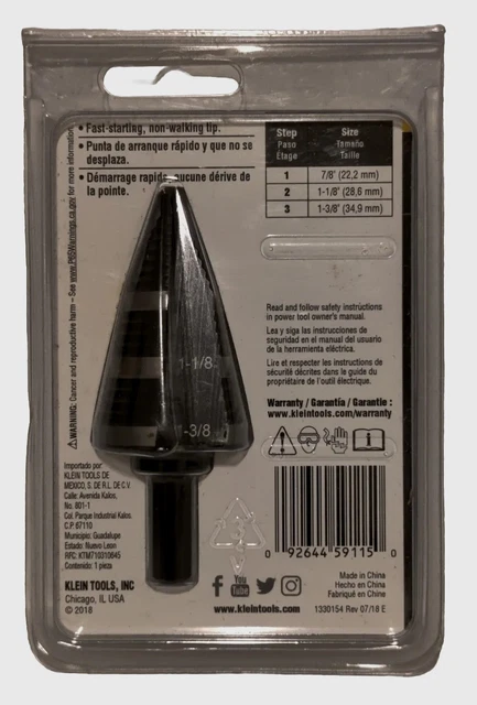 Klein Tools KTSB15 Step Drill Bit 15 Double Fluted 7/8 to 1-3/8-Inch 2