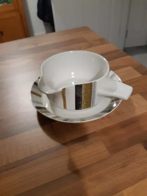 Vintage MIDWINTER Queensbury Queensberry Stripe Sauce Gravy Boat and Plate Stand 2