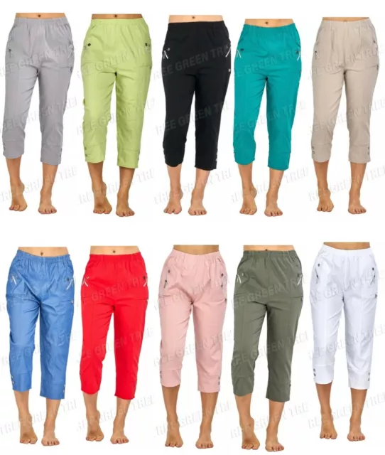 LADIES WOMEN CROPPED Trousers Stretchy Summer Cotton Capri Plus Size 10 to  24 £11.99 - PicClick UK