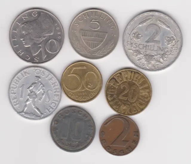 Austria Set of 8 Coins (1927-91) 10/5/2/1 Schillings 50/20/10/2 Groschen | Austr