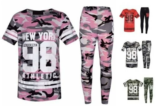 Bambine Ragazze Stampa Mimetica New York Brooklyn 98 Top E Leggings Set Età 7-13