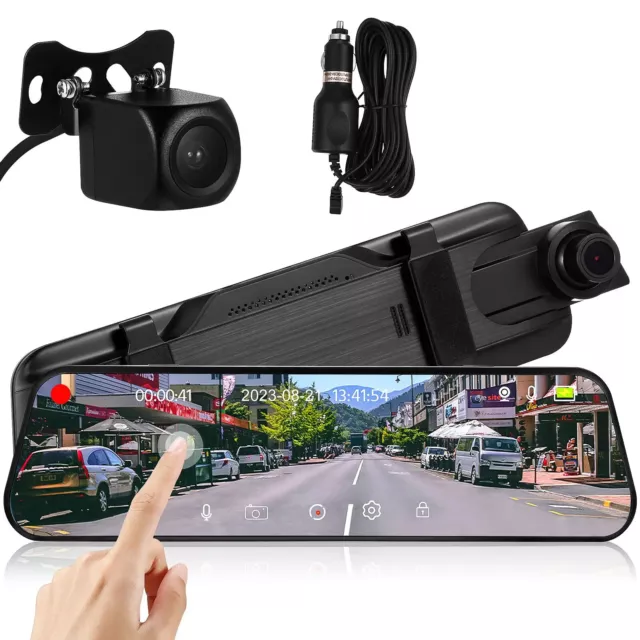 9.66" Wireless CarPlay Android Auto Dash Cam Front Rear Mirror GPS Car Camera