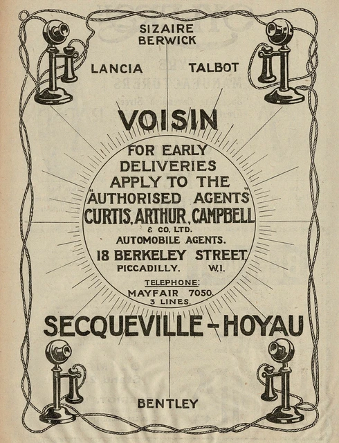 Antique Curtis Arthur Campbell Secqueville Hoyau Car Telephone Art Print Ad