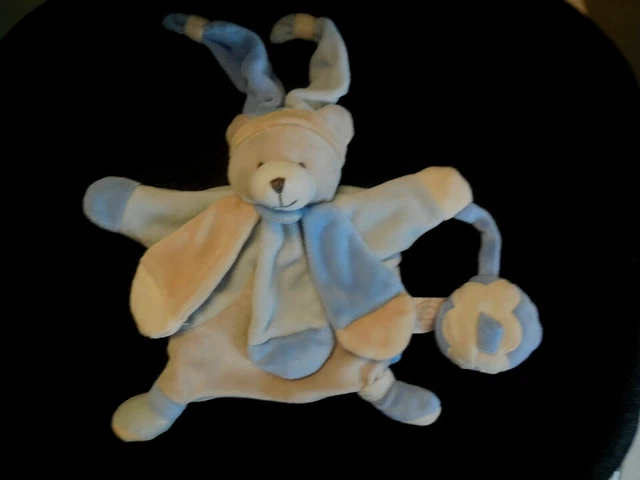 marionnette ours collector pétales beige bleu DOUDOU ET COMPAGNIE