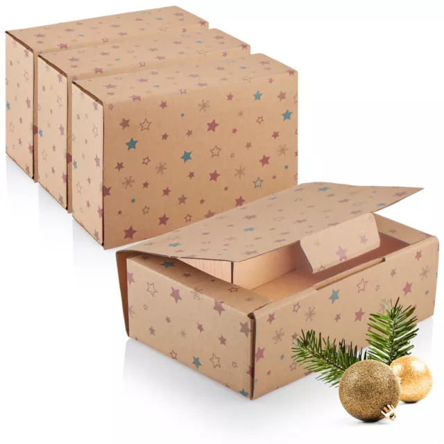 4x Geschenkschachtel für Weihnachten - Faltboxen mit Weihnachtsmotiven - beige