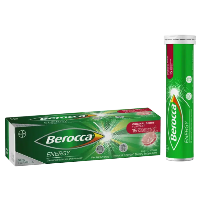 Berocca Energy 15 Effervescent Tablets - Original Berry Flavour Provides Energy
