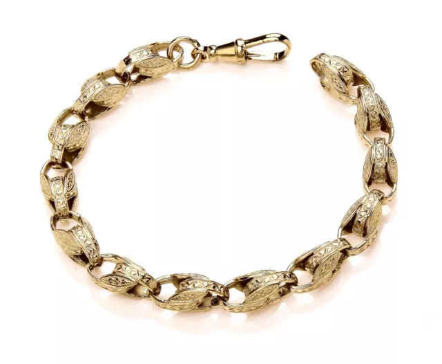 9CT YELLOW GOLD on Silver Ladies Tulip Bracelet 8mm Patterned