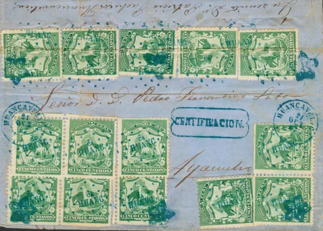 Perú. Umschlag Yvert 10 (14) . 1867. 5 Cts Grün,Vierzehn Briefmarken (Einger Mit