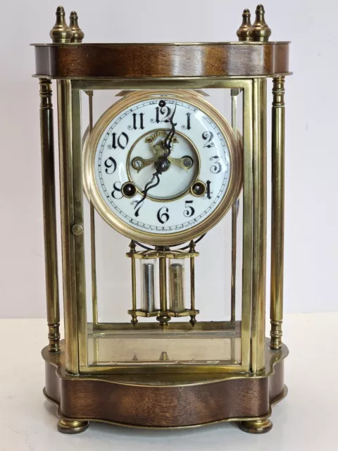 Antique 1912 WATERBURY Brittany Victorian Brass & Glass Crystal Regulator Clock